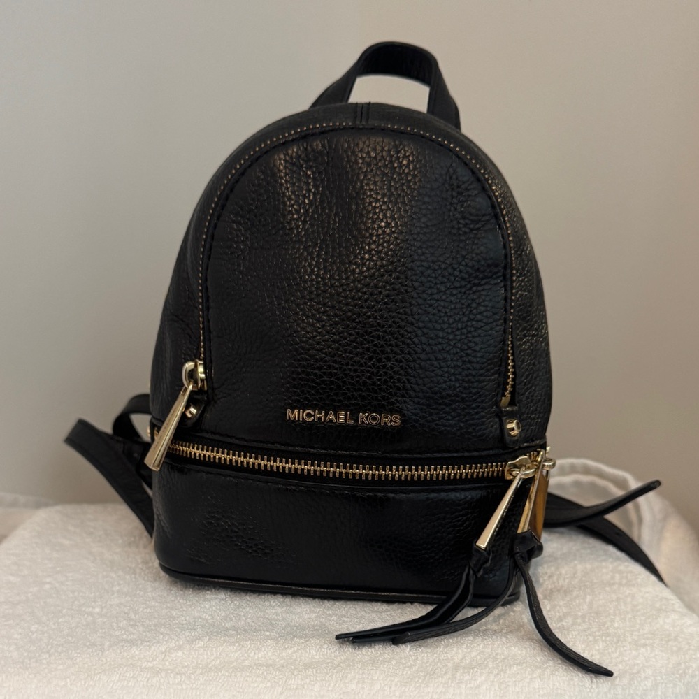 Michael Kors Mini Pebbled Leather Backpack – Black & Gold